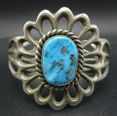 (eBay) Vintage Sand Cast Sterling Silver BLUE KINGMAN TURQUOISE Cuff BRACELET Bone Bracelet, Sterling Silver Owl, Bones Bracelet, Vintage Native American Jewelry, Native American Bracelets, Navajo Bracelet, Turquoise Bracelet Cuff, Royston Turquoise, Turquoise Cuff