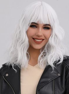 Length :15.7 inch Color:White/Black Wigs Design:Medium Wigs Type:Bangs Wig Curl:Body Wave Dye/Bleach/Perm:No Material:Synthetic Fiber Unable to Ship To: India Natural White Hair, Blonde Colors, Hair Aesthetics, Grey Wigs, Natural Curly Wig, Curly Synthetic Wig, White Wig, Best Hair Dye, Grey Hair Transformation