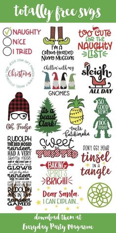 a poster with words that say it's christmas and have different designs on them