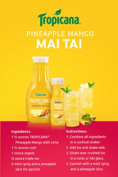 an advertisement for tropical mango juice with information about the ingredients and how to use it