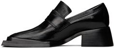 Polished calfskin loafers in black. · Square moc toe · Strap with cutout at vamp · Padded memory foam footbed · Buffed calfskin and suede lining · Stacked leather block heel with rubber injection · Leather sole with rubber injection Supplier color: Black Timeless Black Slip-on Loafers, Classic Slip-on Loafers With Sculpted Heel, Black Square Toe Leather Shoes For Office, Pointed Toe Loafers With Brogue Detailing For Galas, Black Pointed Toe Calf Leather Oxfords, Chic Slip-on Loafers With Leather Lining, Spring Calf Leather Loafers With Almond Toe, Black Office Loafers With Deep Heel Cup, Elegant Slip-on Loafers With Pointed Toe