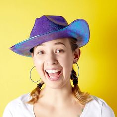 Add this cute cowboy hat to your costume accessories for an upcoming Halloween party, rodeo, festival, or performance. The purple holographic color is ideal for showing off your style while line dancing or bull riding. The comfortable and breathable non-woven EVA foam material will be sure to block out the sun and keep your head cool. The western hat is one size to comfortably fit on most head sizes. Cowboy Hat Party, Cute Cowboy Hat, Holographic Party, Party Favors Halloween, Holographic Color, Purple Holographic, Hat Party, Space Cowboy, Space Cowboys