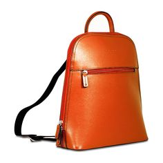 FREE GROUND SHIPPING & FREE MONOGRAMMING! SCRATCH AND STAIN RESISTANT SAFFIANO CROSS-GRAIN LEATHER Keep your hands free as you're out and about with this stylish 3-way zip backpack. The Chelsea Angela Small Backpack is handmade from saffiano cross-grain scratch & stain resistant Italian leather. Its crisp, clean design is sleek yet functional. Open its three-way zip for wide-open access to everything inside including a designated iPad/tablet pocket, a zippered inside divider, and organiz Functional Orange Backpack For Travel, Classic Leather Satchel Backpack With Gold-tone Hardware, Functional Orange Travel Backpack, Leather Satchel Backpack With Gold-tone Hardware, Orange Rectangular Travel Backpack, Orange Travel Backpack With Zipper Closure, Cognac Leather-lined Backpack, Cognac Leather-backed Backpack For Travel, Rectangular Leather Backpack With Gold-tone Hardware For Daily Use