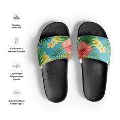 Step into summer with these elegant Vintage Floral Slide Sandals for women, the perfect companions for your beach escapades or vacation getaways. Embrace the season's vibe and make these slides a must-have addition to your summer wardrobe. Designed for ultimate comfort and style, these women's slides boast a cushioned and durable faux leather upper strap, ensuring a cozy fit that lasts all day. The lightweight polyurethane (PU) outsole provides flexibility and ease of movement, making them ideal Open Toe Tropical Sandals For Spring, Tropical Open Toe Sandals For Spring, Tropical Flat Sandals For Vacation, Tropical Style Sandals With Round Toe For Summer, Flat Tropical Sandals For Summer, Tropical Open Toe Flip Flops For Spring, Summer Floral Print Open Toe Sandals, Spring Tropical Open Toe Flip Flops, Tropical Round Toe Sandals For Beach Season