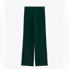 Zara Long Flowy Pants Beautiful Green Wide-leg Workwear Pants, Green Long Pants For Workwear, Green Wide-leg Pants For Work, Green Wide-leg Cargo Pants, Casual Green Wide-leg Dress Pants, Chic Green High-waisted Pants, Elegant Green Bottoms For Spring, Elegant Green Spring Bottoms, Zara Ankle-length Solid Wide Leg Pants