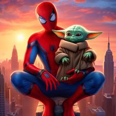 the baby yoda and spider - man poster is shown