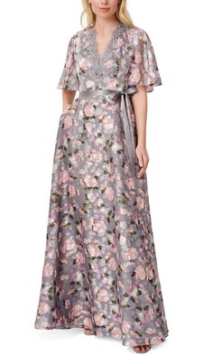 Aidan Mattox MD1E207259 - Flutter Sleeve Floral Long Dress Floral Print A-line Dress For Gala, Elegant Floor-length Floral Dress For Spring, Elegant Spring Floral Floor-length Dress, Formal A-line Floral Dress, Elegant Floral Embellished Dress For Garden Party, A-line Floral Print Dresses For Gala, V-neck Floral Print Dress For Gala, Floral Print Floor-length Gala Dresses, Elegant Short Sleeve Floral Dress