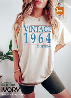 Classic 1964 Shirts For Women, Vintage 60th Birthday Year Number Tshirt For Him, Cute 60th Milestone Best Friend 60 Bday T-Shirt For Her HOW TO ORDER ➀ Select color ➁ Select the size (Please check size chart) ✦ True to size. Size up 1-2 sizes for an oversized look. ➂ Add to cart ✦ (Optional) "Add message to Seller" on the checkout page. GARMENT FEATURES ✦ Crew neckline ✦ Direct to garment printing - no vinyl, decal, or iron-on technique ✦ Our designs are printed on the garment to last a long time and may not appear as 'glossy' or saturated as iron-on designs are. ✦ Please note that colors may appear different on different digital screens and may not be a true representation of the actual colors. ✦ Additional T-Shirt Colors and Sizes Available Upon Request ✧✧Brands: Bella Canvas Unisex 3001 Birthday Gifts For 30 Year Old Women, The 1975 Shirt, 1984 Shirt, Bday Shirt, Bday Gift, Birthday Tshirts, Shirts For Women, Women Vintage, 30th Birthday