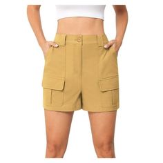 Asklazy Effortlessly combine fashion and function with these premium utility shorts, suitable for all-day wear." Size: 2XL.  Color: Multicolor.  Gender: female.  Age Group: adult. Summer Casual Shorts, Overalls Shorts, Utility Shorts, Color Blocking Outfits, Pocket Jumpsuit, Casual Summer Shorts, Shorts Summer, Ruffle Shorts, Plus Size Shorts