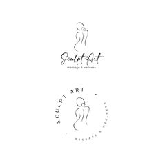 two logos with the words sculpt art and massage written on them in black ink