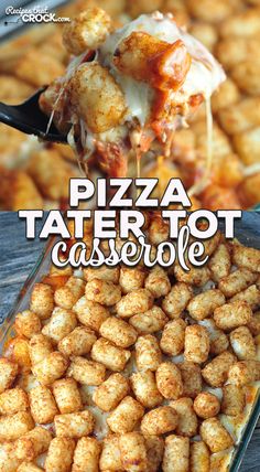 the tater tot casserole is being served with a fork