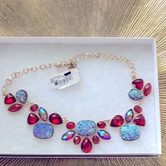 Beautiful Necklace With Red And Blue Stones On Gold. Bought At Macy , Tags Still On The Necklace. Necklace For Neckline, Macys Jewelry, Blue Stones, The Necklace, Necklace Red, Beautiful Necklace, Jewelry Necklace, Blue Stone, Beautiful Necklaces