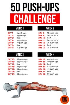 the 50 push - ups challenge poster is shown