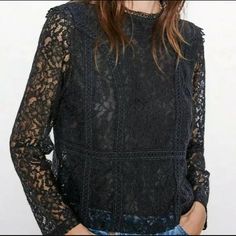 Questions? Leave A Comment Below! Lace Long Sleeve, Zara Black, Zara Tops, Long Sleeve Lace, Leave A Comment, Top Blouse, Blouses, Zara, Womens Tops