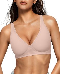 PRICES MAY VARY. Stylish Deep V Bras for Women - The OEAK Wireless bra adopts a cute plunge design, which gathers and lifts your breasts, setting off the breast line to make your breasts more upright, round, and perfectly shaped. It showcases the seductive collarbones and cleavage under t-shirts and other clothing. The seamless Deep V bras are particularly effective in showcasing a beautiful neckline, making them ideal for wearing under low-cut tops and dresses, thus making your outfit simple an Deep V Bra, Underwire Bras, Outfit Simple, Bra Image, Light Exercise, Invisible Bra, Best Small Business Ideas, Low Cut Top, Cute Bras