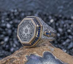 * Seal of Solomon ring , King Solomon ring , Pentagram ring , King Solomon seal , Seal of Solomon , Star of David ring , Solomon ring , Star engraved ring , Solomon seal , 44 seal of Solomon , Evil eye ring * Product Weight: Approximately 19 grams ( May differ due to sizing and handmade structure) (1 ounce = 28.5 grams) * Preparation Time usually 1-3 days. All rings are designed and hand crafted by us. SIZING * All sizes are available. We provide you size conversion charts for different measurem Star Of David Engraved Ring As Gift, Engraved Star Of David Ring As Gift, Star Of David Engraved Rings For Gifts, King Solomon Seal For Wealth, Smooth Solomons Seal, Key Of Solomon Seals, Seal Of Solomon Ring, Solomons Ring, David Ring