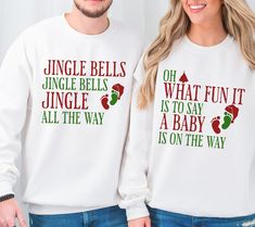 Subscribe and Save for exclusive discounts on our email list! Copy and paste this link into your browser: https://bit.ly/zandiscornerVIPCLUB Celebrate the joy of the season with our Christmas Pregnancy Announcement Shirt! Perfect for couples' Christmas pajamas, this festive maternity shirt is an adorable way to reveal your pregnancy. Whether it's a baby reveal Christmas surprise or a holiday gift for an expecting mom, this cozy sweatshirt will make the announcement unforgettable. Matching couples tees, maternity clothes, and funny baby shower gifts--this pregnancy reveal shirt has it all. Get ready to spread the holiday cheer with a new baby announcement that will delight everyone, from new grandparents to friends! For a more generously oversized appearance, we recommend sizing up by 1 siz Baby Announcement For Christmas, Christmas Gender Reveal Outfit, Funny Baby Announcement Ideas, Baby Announcing Ideas Christmas, Baby Announcement For Grandparents, Best Pregnancy Announcement, Pregnancy Announcement Grandparents, Pregnant Christmas Outfit Funny, Funny Christmas Pregnancy Announcement