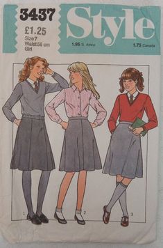 (1981) Style 3437 sewing Pattern Girls School uniform Skirt A Line skirt Cut Age 7yrs Complete School Uniform Lined Skirt, Fitted School Uniform Skirt, Uniform Style Fitted School Skirt, Retro School Skort With Lined Skirt, Retro Pleated Skort For School, Retro School Skort, Vintage Outfits For School, Catholic School Uniforms, School Uniform Skirts