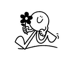 a black and white drawing of a person holding a flower