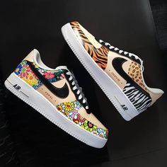 Add a pop of personality to your sneaker game with our Flower Leopard Pattern Colorful Custom Air Force 1s. These customized shoes feature a vibrant floral and leopard print design that will make you stand out from the crowd. Show off your unique style and let your feet do the talking. Exactly as shown in the pictures. 📷 Brand New & Authentic. 💯 Hand Painted with attention to detail. 👨‍🎨 Waterproof and Flexible. ❤️ Unisex model. Please refer to the Size Chart. 👟👫 Free Worldwide Shipping. ✈ Customizable Multicolor Streetwear Sneakers, Customizable Multicolor Sneakers For Streetwear, Customizable Multicolor High-top Sneakers, Customizable Casual Multicolor Sneakers, Casual Customizable Multicolor Sneakers, Casual Multicolor Customizable Sneakers, Flowers Graffiti, Floral Graffiti, Customized Shoes