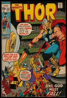 an old comic book cover with the title thor