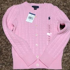 Nwt Polo Cardigan Pink Cotton Sweater With Buttons, Classic Pink Winter Tops, Polo Sweater Vest, Ralph Lauren Cardigan, Polo Cardigan, Ralph Lauren Baby Girl, Cable Knit Vest, Red Knit Sweater, Polo Ralph Lauren Kids