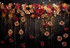 Valentine's Day Gold and Red Flowers Backdrop - Gatsby Backdrop Burgundy Blush And Gold Wedding, Red And Gold Wedding, Gala Decorations, Room Box Miniatures, Valentine Dinner, Gold Wedding Decorations