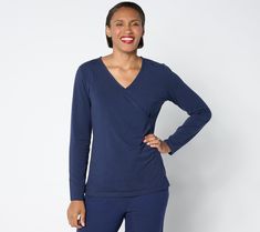 That's a wrap! This smart knit top is beautifully fashioned with a front crossover design that adds interest and is oh-so flattering. From Denim & Co.®. Long Sleeve Wrap Top, Knit Long Sleeve, Wrap Top, Crossover, Knit Top, Top Blouse, Tops & Tees, Knitting, Long Sleeve