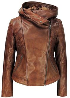 Amazon Hooded Leather Jacket, Leather Hoodie, Fall Fashion Coats, Bota Country, Leather Jacket With Hood, High Fashion Women, Lambskin Leather Jacket, Stylish Clothes For Women, Brown Leather Jacket