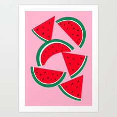 watermelon slices on pink background art print