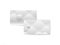 two white business cards with rounded shapes on them, one in the shape of an abstract wave