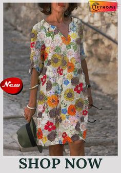 Women's Casual Dress Shift Dress Summer Dress Floral Abstract Print V Neck Mini Dress Active Fashion Outdoor Daily Half Sleeve Loose Fit Aqua Blue White Blue Spring Summer S M L Xl Xxl Casual Floral Print V-neck Mini Dress, Casual Multicolor Mini V-neck Dress, Printed Half Sleeve Beach Dress, Spring Half Sleeve Printed Dresses, Spring Half-sleeve Printed Dresses, Knee-length Printed Shift Dress, Printed Shift Dress, Knee-length, Summer Shift Dresses Printed, Printed Half Sleeve Vacation Dresses