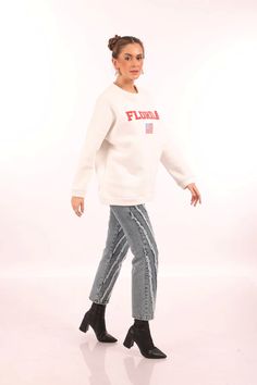 Florida Sweatshirt – 9Teen Boutique White Cotton Sweatshirt For Winter, White Long Sleeve Cotton Sweatshirt, White Cotton Long Sleeve Sweatshirt, Cotton Long Sleeve Sweatshirt With Graphic Print, Urban Style White Long Sleeve Sweatshirt, White Long Sleeve Urban Sweatshirt, Spring Cotton Sweatshirt, Urban Style Long Sleeve Fleece Sweats, Trendy White Long Sleeve Sweatshirt