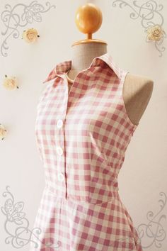 Pink Shirt Dress Dusky Pink Gingham Dress Vintage by Amordress Pink Plaid Dress, Working Dresses, Pink Check Dress, Diy Corset, Pink Gingham Dress, Pink Summer Dress, Dress Making Patterns, Vintage Inspired Outfits, Vintage Style Dresses