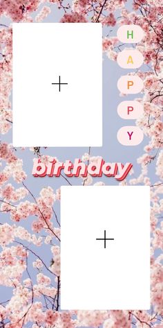 happy birthday card with cherry blossom trees in the background