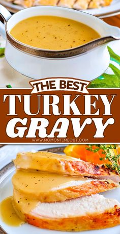 the best turkey gravy is served on a white plate