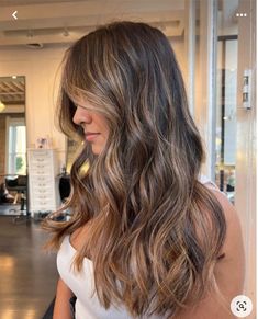 Cute Brown Highlights, Haircut Inspo Brunette, Brunette Carmel Highlight, Carmal And Blonde Highlights On Brown Hair, Carmel Hair Highlight, Long Brown Haircut Ideas, Slight Highlights Brown Hair, Teddy Bear Brown Hair Highlights, Carmel Brown Highlights In Dark Hair