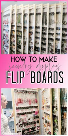 a display case filled with lots of different types of flip boards and other things in it