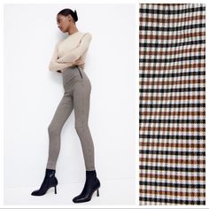 Nwt. Zara Checked Leggings High Waist Leggings With Side Zipper Closure. Size M. Ref. 4432/264-. Waist 13.5" Flat, Rise 11", Inseam 28,5". 1015. White Stretch Leggings For Fall, Full-length Stretch Leggings For Fall, Elastic Full-length Leggings For Fall, Elastic Full-length Fall Leggings, Elastic Full Length Leggings For Fall, Chic White Winter Pants, Fitted High Rise Bottoms For Winter, High Rise High Stretch Pants For Workwear, High Rise High Stretch Workwear Pants