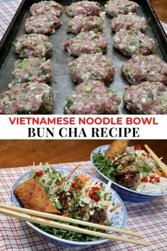 vietnamese noodle bowl buns with chopsticks and vegetables in bowls on a table