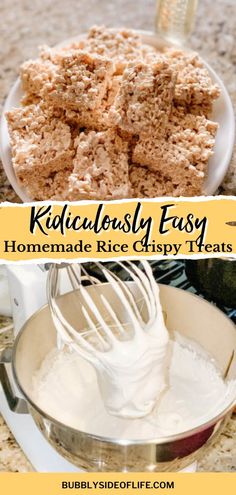 homemade rice crispy treats are ready to be eaten with the help of a fork