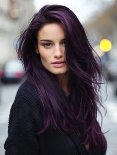 Brunette Purple Balayage, Dark Brown Purple Hair, Shades Of Purple Hair, Midnight Purple Hair, Black And Purple Hair, Deep Purple Hair, Fall Haircut, Dark Purple Hair Color, Long Purple Hair