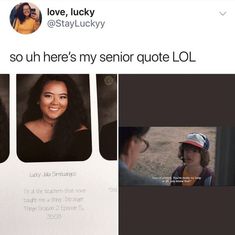 an image of someone's profile on their twitter account and the caption says, i love lucky so uhh here's my senior quote lol