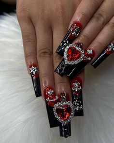 Edgy Nails, Goth Nails, Grunge Nails, Bling Acrylic Nails, Square Acrylic Nails, Fire Nails