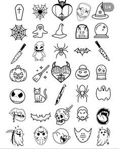 the halloween icons are drawn in black and white