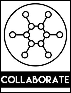 a black and white logo with the word collaborate in it's center, surrounded by circles