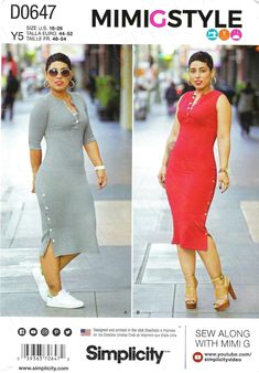 Uncut Simplicity Sewing Pattern 647 8334 Misses' Knit Dress by Mimi G Sewing Pattern Size 8-16 18-26  FF Uncut and in Factory Folded. Sewing Outfits, Fitted Dress Pattern, Mimi G Style, Rib Knit Dress, Fitted Knit Dress, Knit Dress Pattern, Mimi G, Vogue Dress, Peach Dress