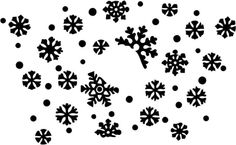 black and white snowflakes are falling down on the ground with circles around them