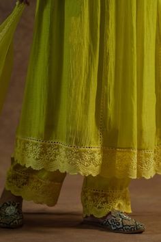 Lemon yellow anarkali with lace embroidery. Comes with palazzo and a dupatta. - Aza Fashions Pista Green Cutdana Dupatta, Pista Green Salwar Kameez With Self Design, Pista Green Self-design Churidar, Anarkali Palazzo Set In Pista Green With Self Design, Anarkali Style Pista Green Palazzo Set With Self Design, Designer Wear Pista Green Anarkali Set With Self Design, Yellow Anarkali, Palazzo Set, Women Kurta