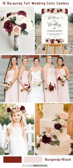 a collage of photos with different wedding colors and bridesmaid's bouquets